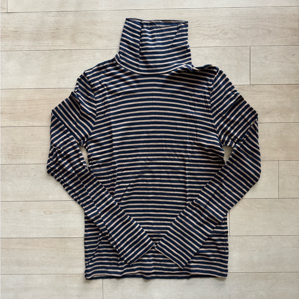 J. Crew tissue crepe turtleneck - navy camel stripe
